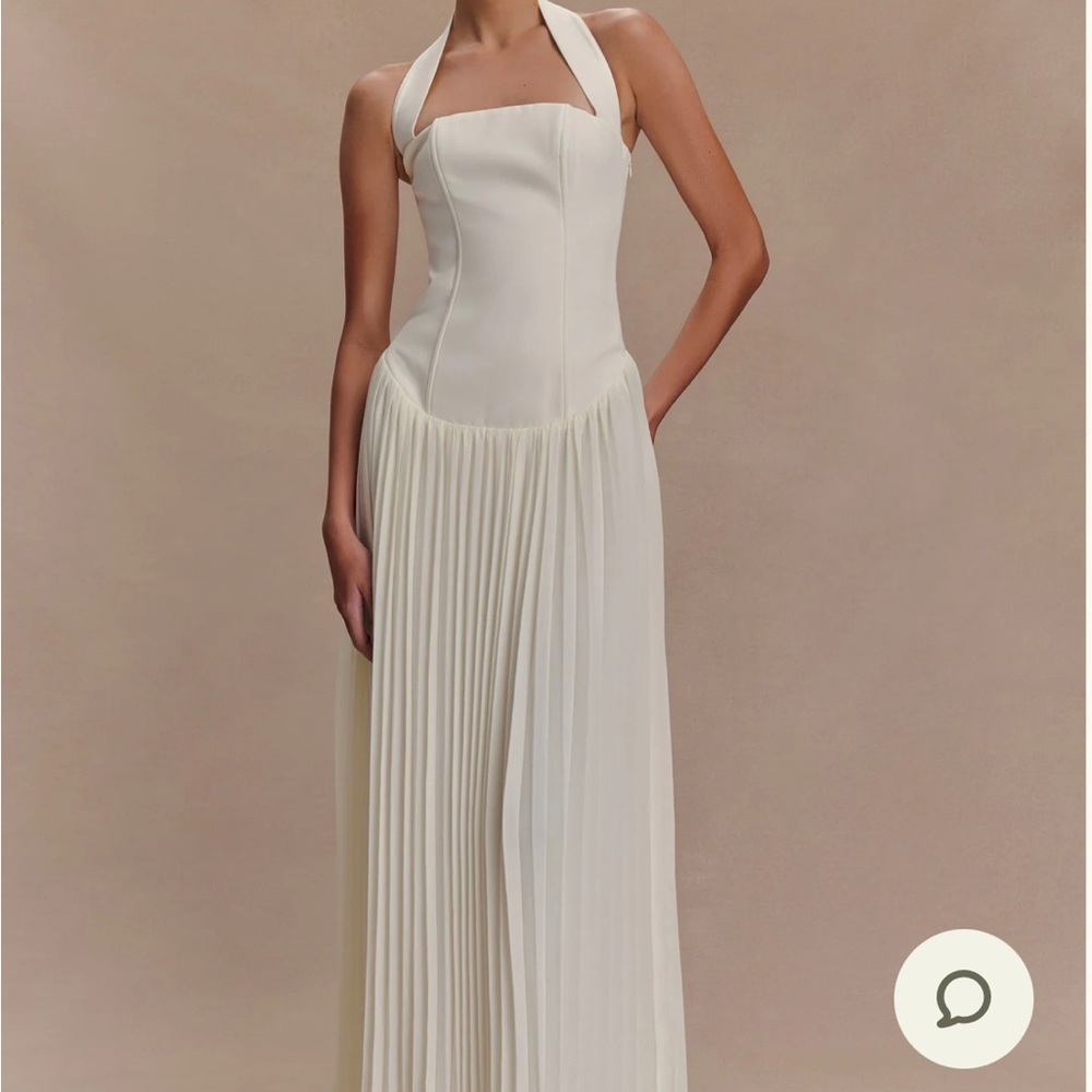Meshki White Maxi A-Line Pleated Dress
